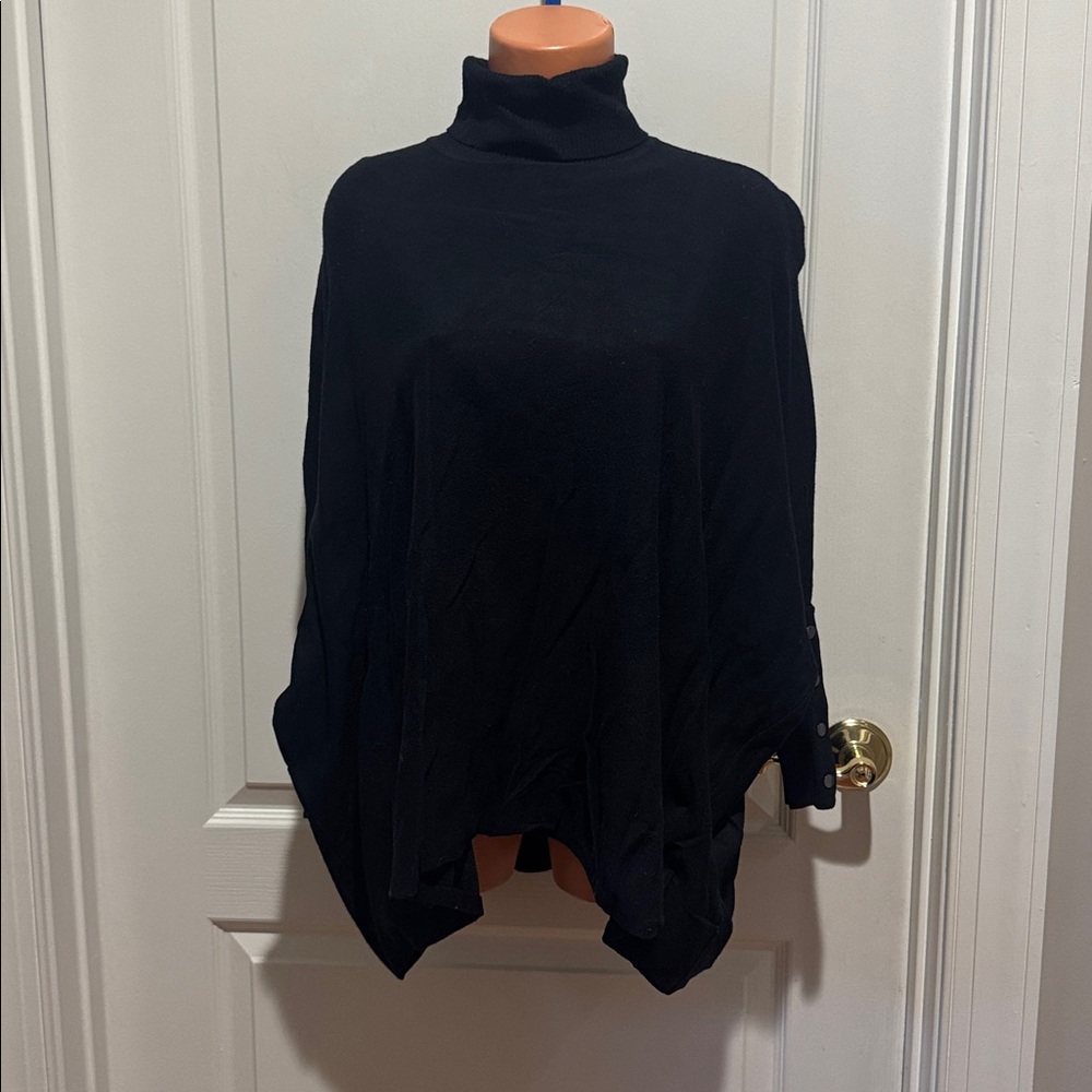 ALFANI Black Turtleneck Poncho Dolman Sweater PS SP Petite Small $75 EUC